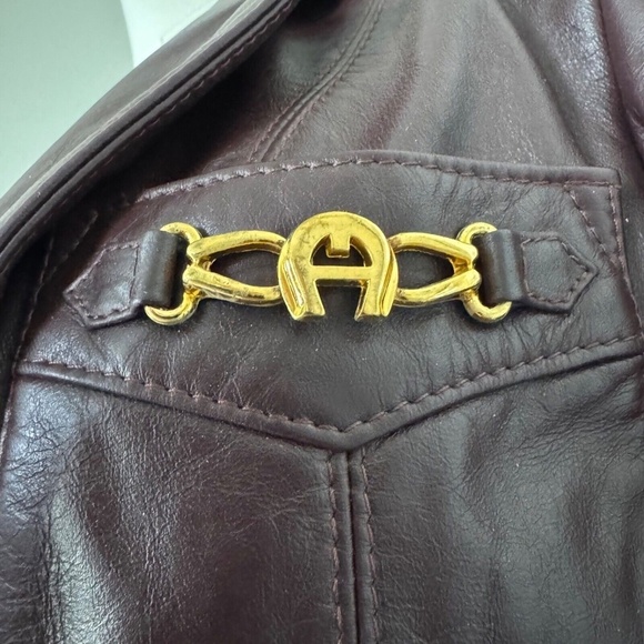 Vintage Etiennne Aigner Dark Cherry Genuine Leather Blazer Jacket Size 10 - Picture 3 of 4